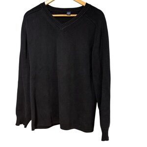 GAP Black V-Neck Sweater with Textured‎ Knit